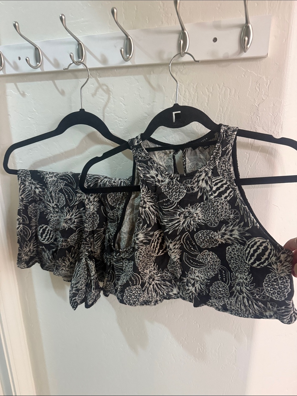 Talula Black Crop Tank Top with White Pineapple Print